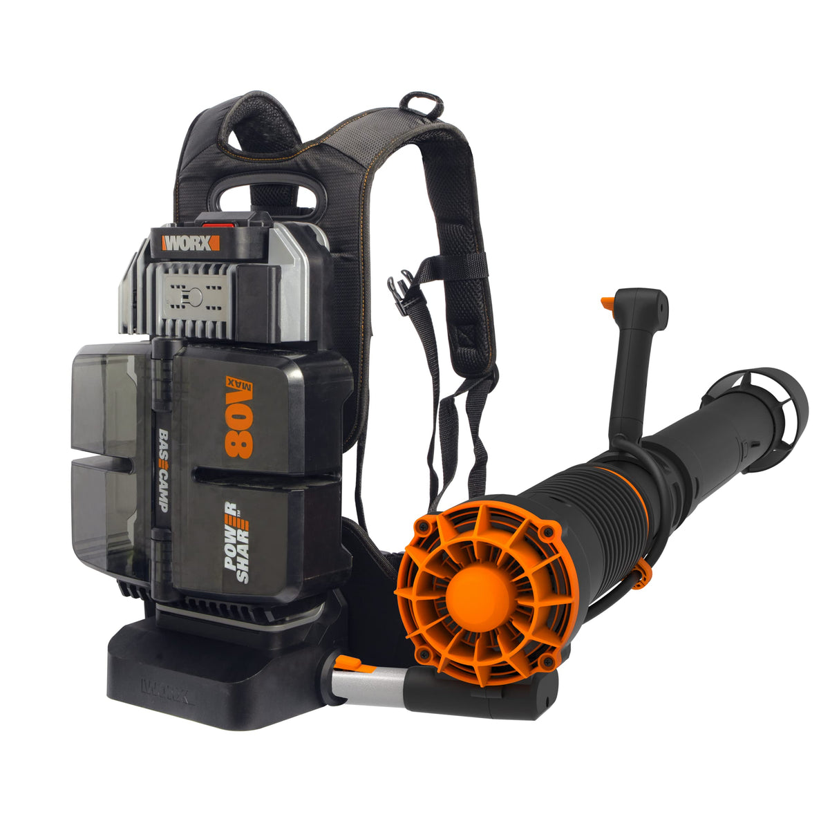 WORX Soplador de Hojas 80V Máx. WORX Nitro | WG572E | PowerShare | Incluye 4 baterías de 20V y 4Ah | Cargador Basecamp | Tecnología Air Enhacer