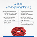 as - Schwabe alargador de Cables 50 m H05RR-F 3G1,5 - Cable de extensión 230 V / 16 A / 3.500 W - con Tapa de protección - Resistente al Polvo y a Las Salpicaduras IP44 - Rojo, 60265