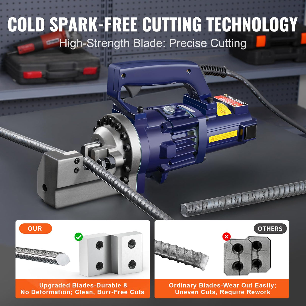 VEVOR Cortadora de Varillas de Refuerzo Hidráulica Eléctrica, 1000 W, hasta 4-20 mm en 3 Segundos, Acero de Alta Potencia con Caja de Herramientas y Lata de Aceite, Negra y Azul, 410 x 115 x 220 mm