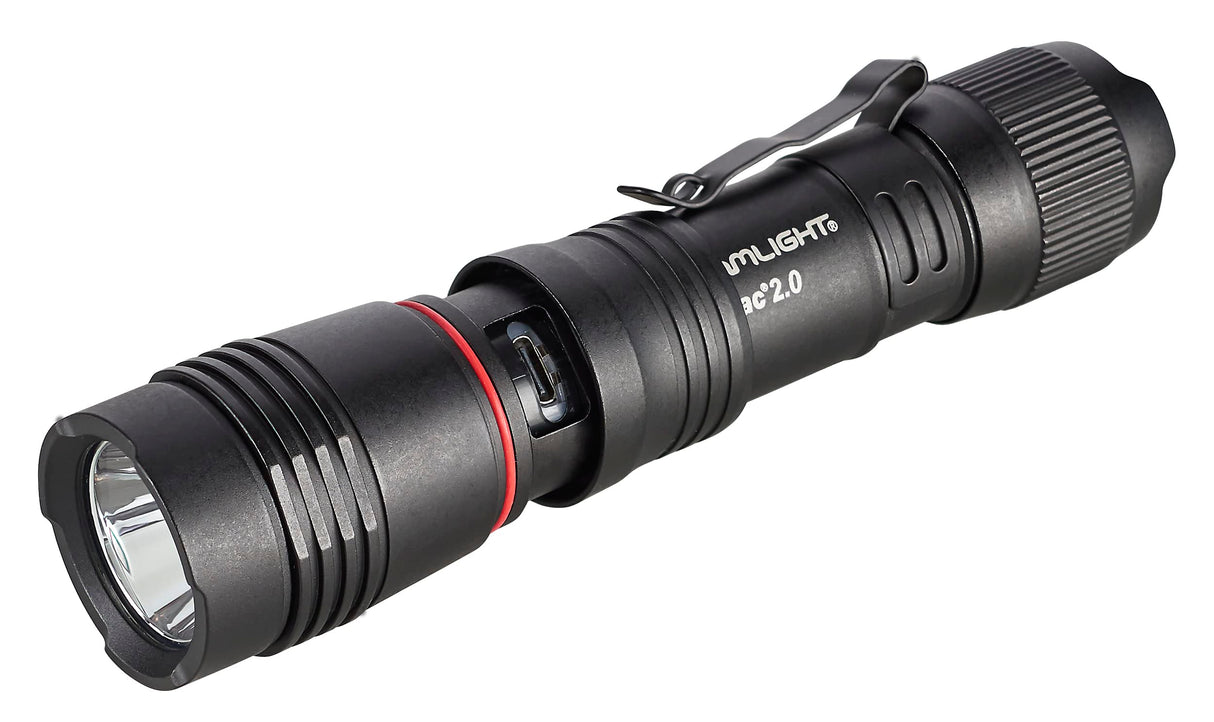 Streamlight 89000 ProTac 2.0 Linterna LED recargable alta potencia con clip, 2000 Lúmenes, cable USB-C y Estuche incluidos, Negra