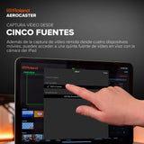 Sistema de livestreaming Roland AeroCaster VRC-01 — Potente solución de producción multicámara inalámbrica con interfaz de audio/controlador de hardware y completa app para iPad