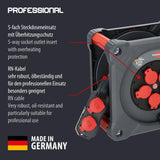 Brennenstuhl Carrete de Cable de construcción Profesional con Powerblock KC 3200 5 (33+5m, Cable H07RN-F 3G2,5 en Negro, 5 Tomas de Seguridad, Uso en Exterior Permanente, Fabricado en Alemania)