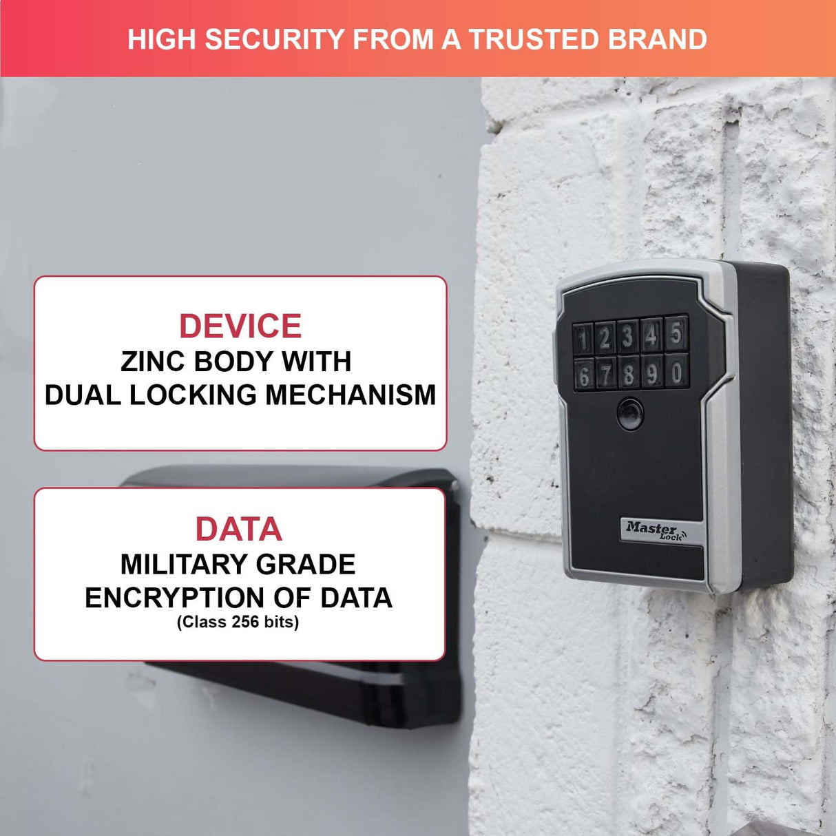 Master Lock Caja fuerte para Llaves [BLUETOOTH] [Montaje mural] - 5441EURD - Caja de seguridad Negro
