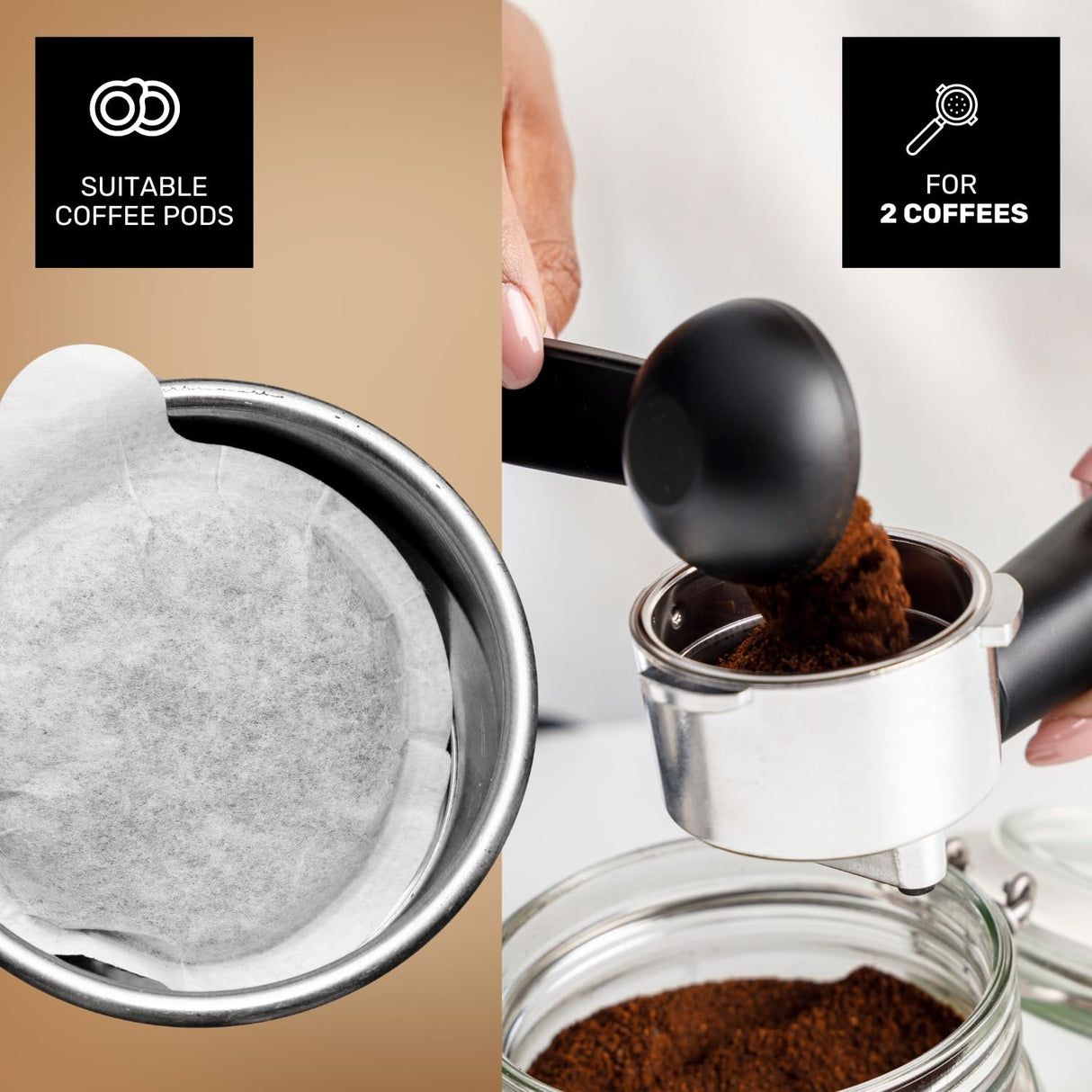 Taurus - Cafetera Espresso Euforia Compact 1350W | 20 Bares Presión | Sistema Thermoblock | Filtro Supreme Cream | Vaporizador Orientable | Doble Café Simultáneo | Cuchara Dosificadora