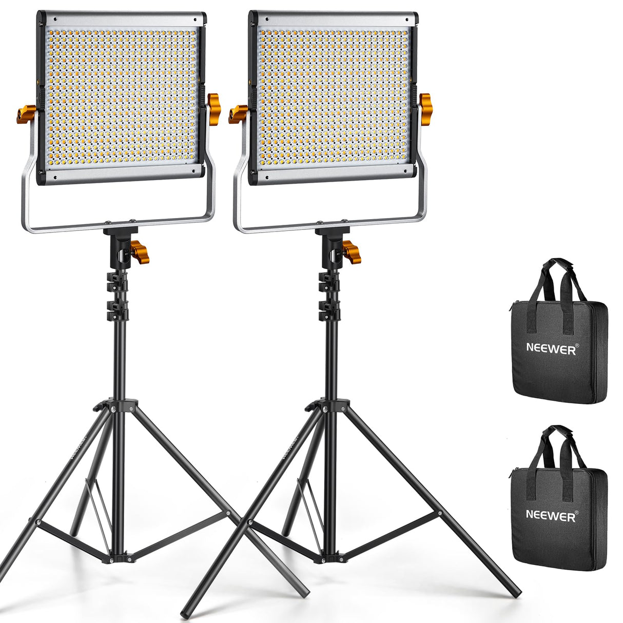 NEEWER 2 Pack Luces de Video LED Bicolor Regulables 480 y Kit de Iluminación de Soporte Incluye: Panel LED CRI 96+ de 3200-5600K con U Bracket, Tripode de luz de 75 Inches para Fotografía de Estudio