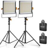NEEWER 2 Pack Luces de Video LED Bicolor Regulables 480 y Kit de Iluminación de Soporte Incluye: Panel LED CRI 96+ de 3200-5600K con U Bracket, Tripode de luz de 75 Inches para Fotografía de Estudio