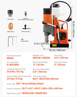 VEVOR 1350 W Taladro de Columna Magnético, Diámetro de Perforación de 50 mm, Potencia de 12500 N, Velocidad Ajustable de 0 a 800 RPM, con Vástago Weldon, para Superficies Metálicas, Industria