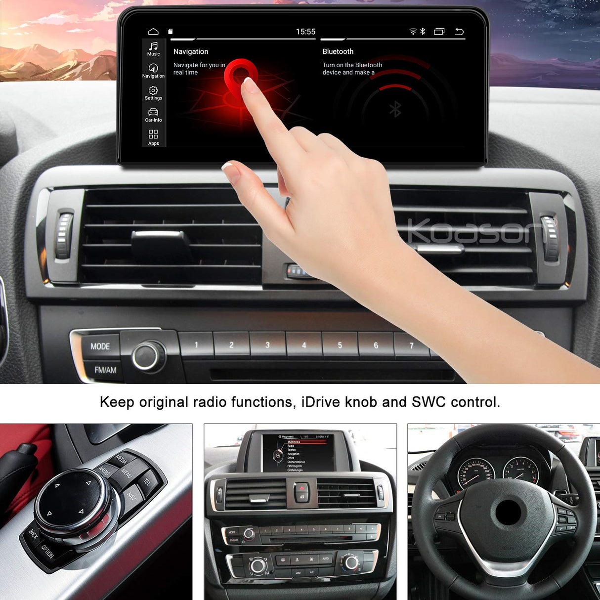Koason 10.25inch Android12 Monitor de Pantalla de actualización CarPlay GPS Navigation para 1 2 Series F20/ F21/F23 NBT