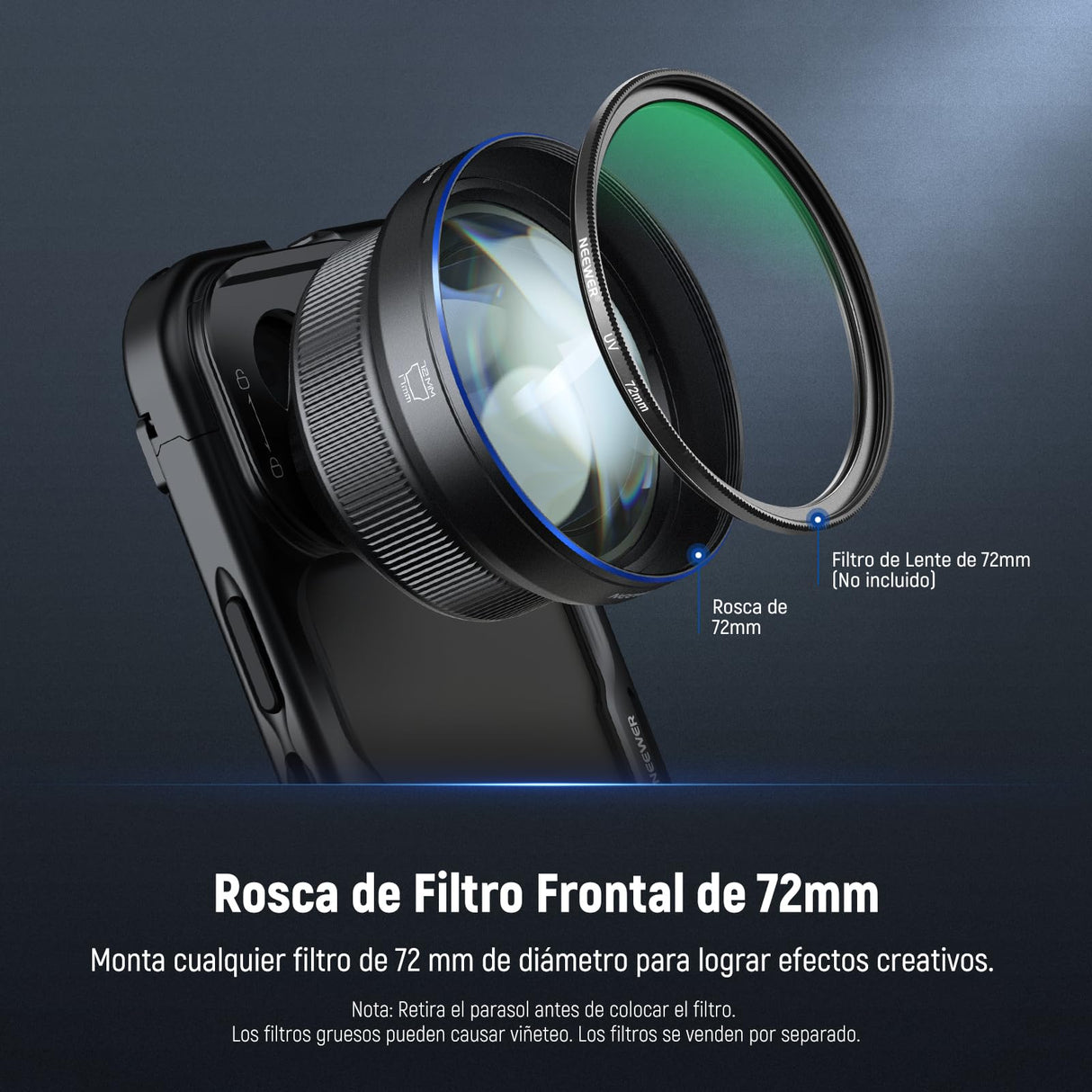 NEEWER HD 85mm Telefoto Lente Telefóno Solo para 17mm Rosca Placa Posterior,Aumento 2.5X Compatible con SmallRig Phone Cage NEEWER Carasca para iPhone Samsung con Adaptador 17mm Lente y Parasol,LS-59