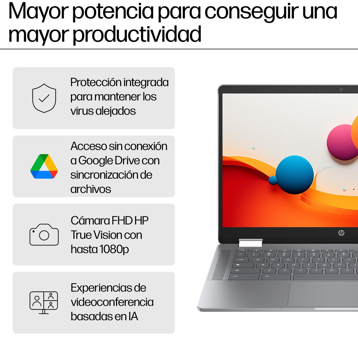 HP Chromebook Plus x360 14b-cd0004ns - Ordenador portátil con la IA de Google 14" FHD (Intel Core i3-N305, 8GB RAM, 256GB Flash, Intel UHD, ChromeOS, Cámara FHD) Silver - Teclado QWERTY Español