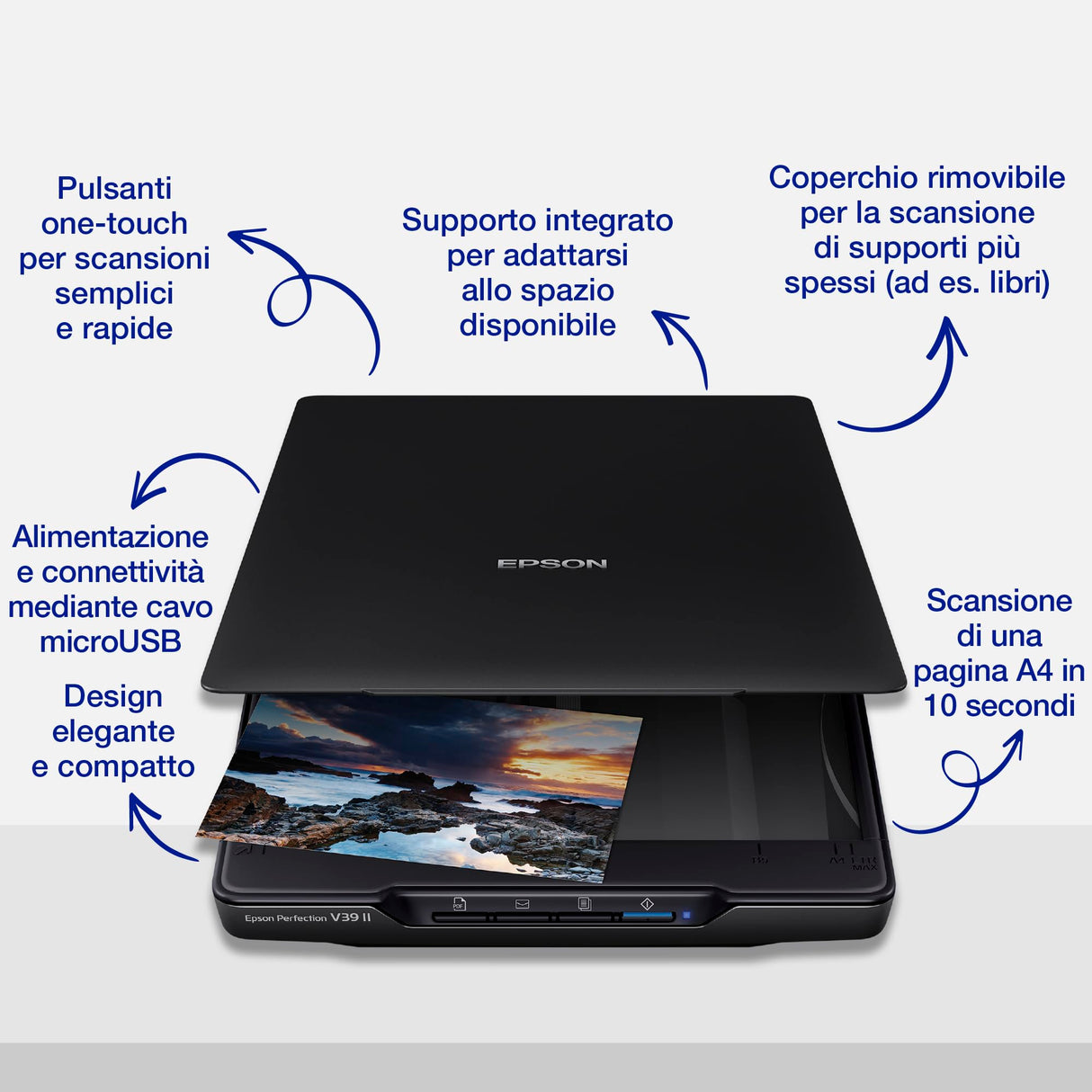 Epson Perfection V39II - Escáner fotográfico y de Documentos (resolución óptica de escáner de 4800 PPP, A4, USB), Color Negro