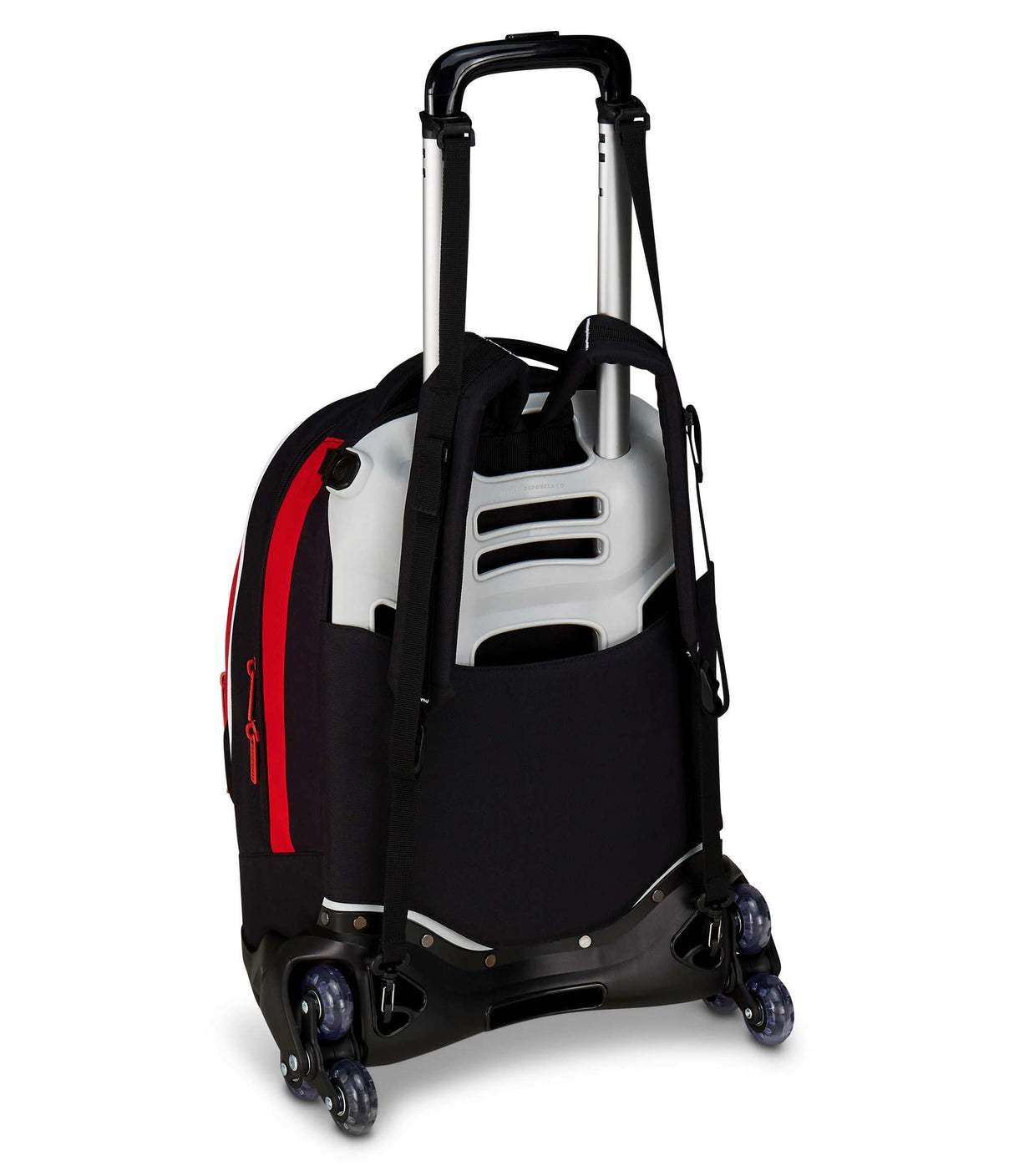 Seven Milan - Mochila escolar Jack de 3 ruedas, color rojo y negro, con carrito desmontable de 33 litros, para escuela primaria y secundaria, para niño, rojo, Talla única, Casual