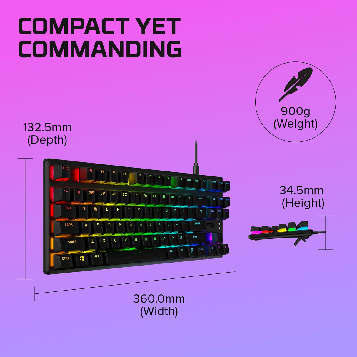 HyperX Alloy Origins Core PBT - Teclado mecánico para Juegos TKL, Teclas PBT, iluminación RGB, Compacto, Cuerpo de Aluminio, Personalizable NGENUITY, Memoria integrada, Interruptor táctil