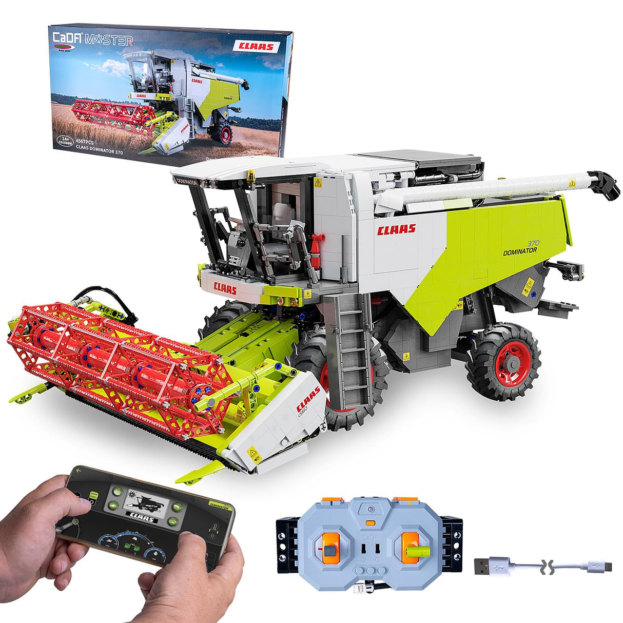 JAMARA 402873 Cada Claas Dominator 370 1:18 2,4 GHz Bricks, Agricultura Infantil a Partir de 14 años, tecnología RC para niños, Juguete teledirigido, Idea de Regalo para niños, Modo Dual