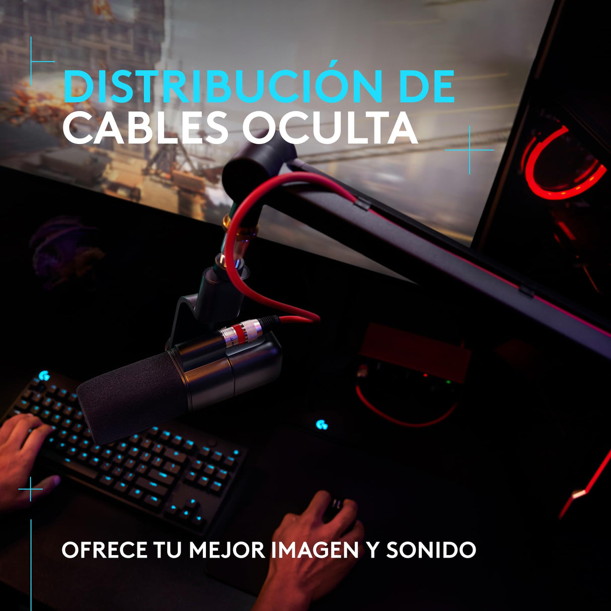 Logitech G Compass, brazo articulado para micrófono para difusión premium, resortes internos, abrazadera de escritorio y distribución de cables integrada, grabación, gaming, streaming - Negro