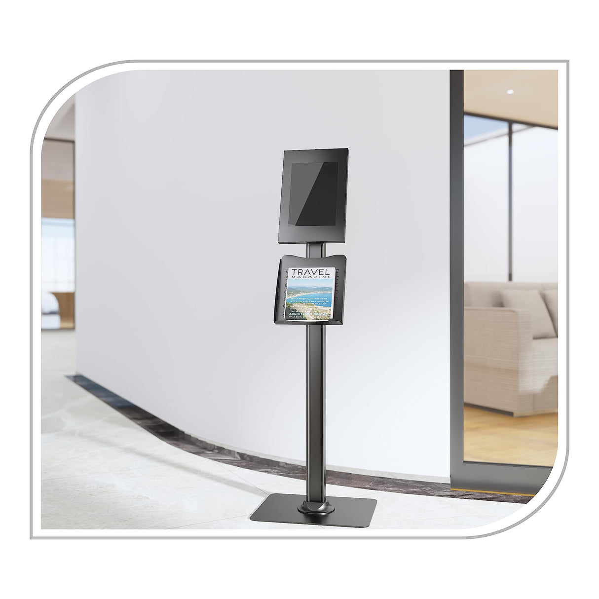 PureMounts® Soporte para Tableta con Carcasa de Acero con Cerradura para iPad 5/6/7/8/9/ iPad Air 9.7"/ 10.5"/10.9"/ iPad Air 9.7"/10.5"/11" y Samsung Tab A 10.1 (2019)/ Tab A7/ S6 Lite 10.4", Negro