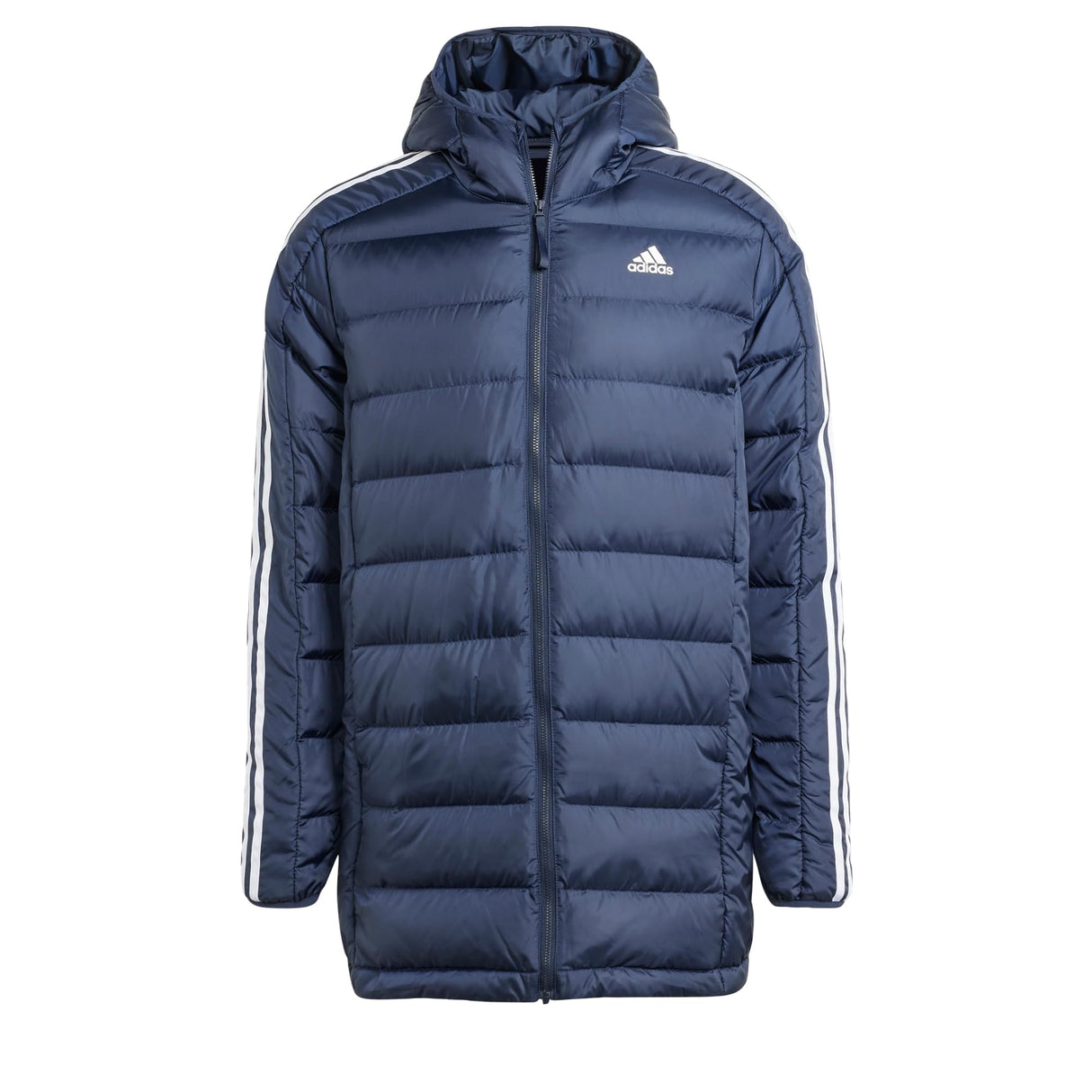 adidas Hombre Essentials 3-Stripes Light Down Hooded Parka, Legend Ink, M