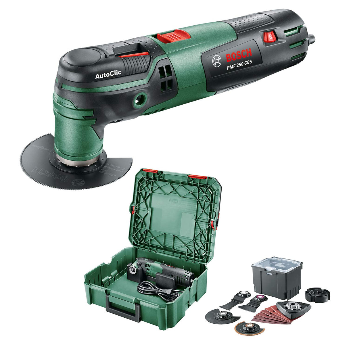 Bosch Multiherramienta PMF 250 CES 250 W, set universal de accesorios, en SystemBox, tamaño S - Amazon Edición