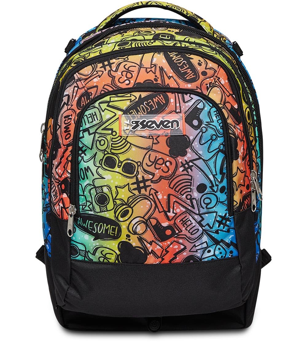 Seven Mochila con 3 Ruedas TROLLEY JACK-3WD - COLOUR EXPRESSION, Multicolor - Mochila 3 en 1, Escolar con Carro, Crossover System - Bolso Escolar Niños, Niñas y Adolescentes