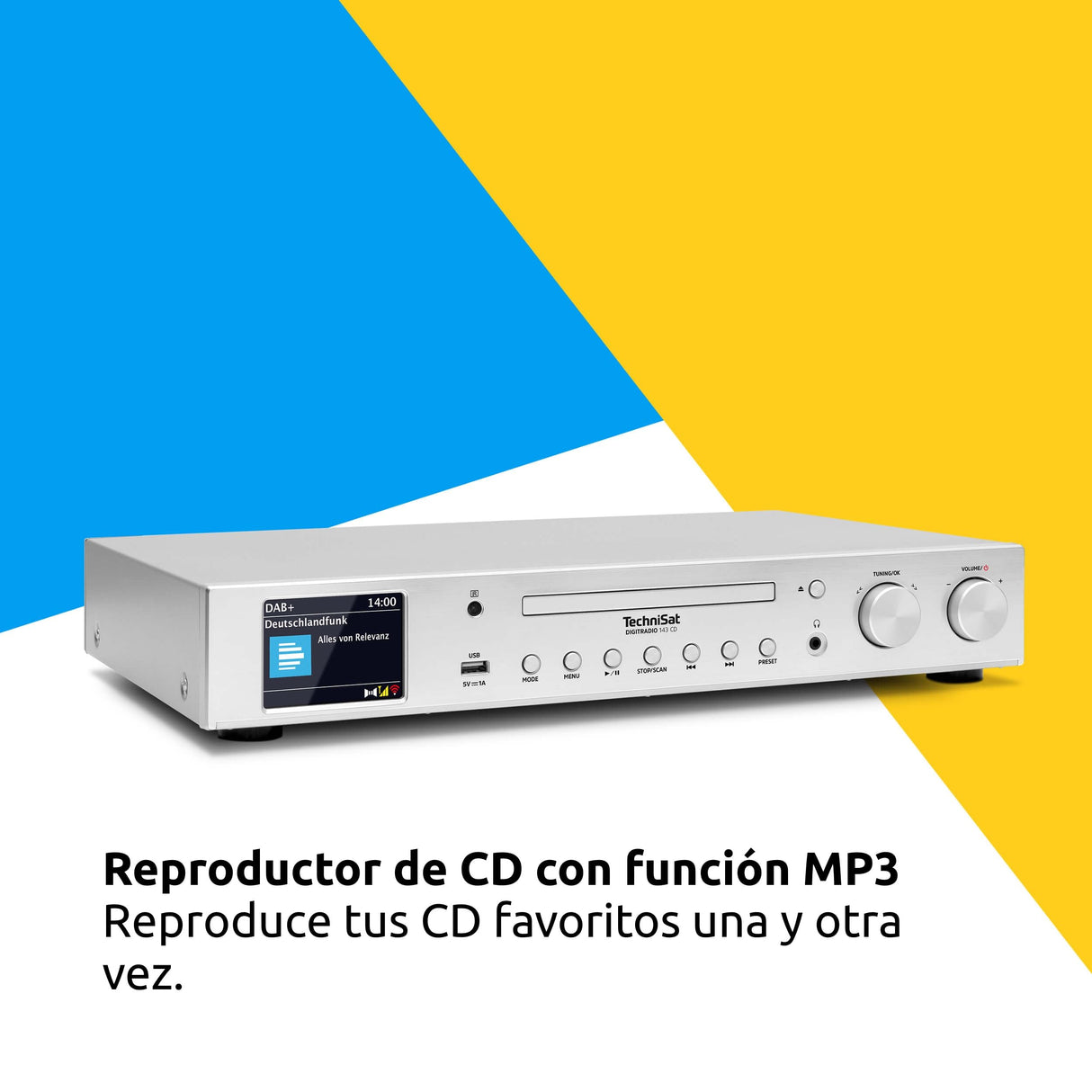 TechniSat DIGITRADIO 143 CD (V3) - sintonizador HiFi Digital, Radio por Internet (Dab+, FM, Bluetooth, Spotify Connect, Reproductor de CD, WLAN, Ancho 43,5 cm, Control de aplicación y Remoto) Plata