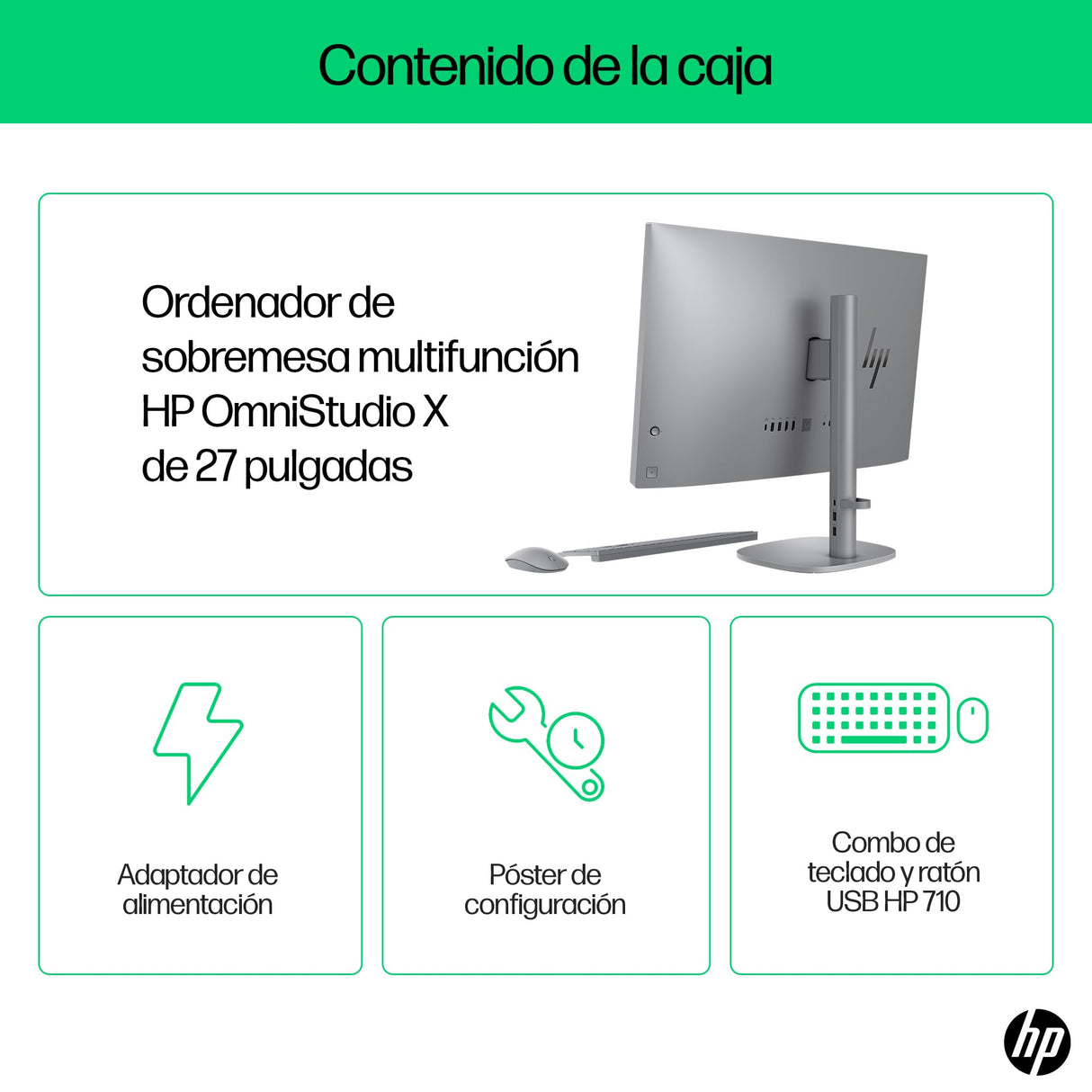 HP OmniStudio X All-in-One 27 FHD (Procesador Intel Ultra 5-125H, 16GB RAM, 1TB SSD, Gráfica Intel ARC, Windows 11) - Teclado QWERTY Español - Silver