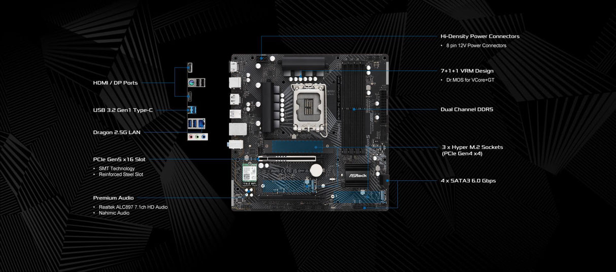 Carte Mère ASRock B760M PG Lightning WiFi DDR5 (Intel LGA 1700) Micro ATX