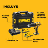 DEWALT XR 18V Brushless Taladro Atornillador Percutor Compacto a Batería, con 2 Baterías XR Li-Ion 2Ah, Cargador, Maletín, Alto Par, Luz LED, Rendimiento Versátil - DCD778D2T-QW