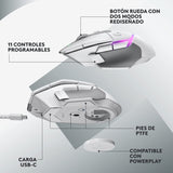 Logitech G G502 X PLUS LIGHTSPEED Ratón inalámbrico RGB para Gaming - Ratón óptico con interruptores híbridos LIGHTFORCE, LIGHTSYNC RGB, sensor HERO 25K, compatible con PC - macOS/Windows - Blanco