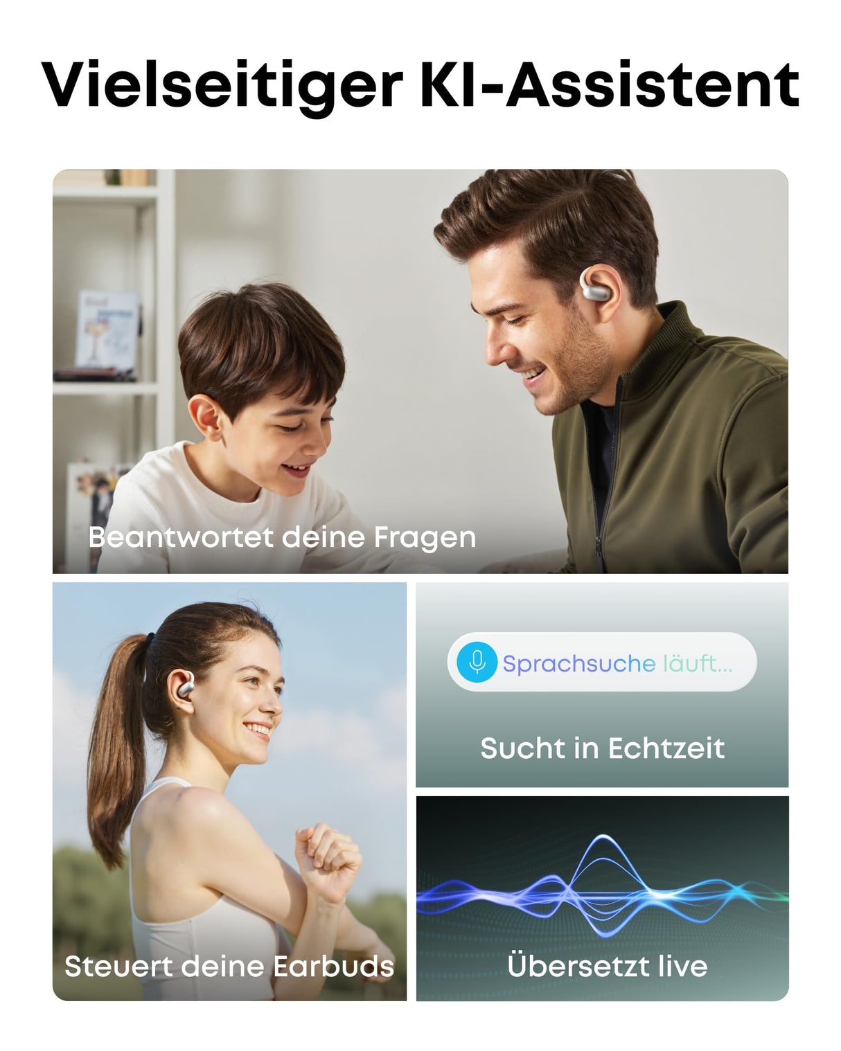 Soundcore AeroFit 2 Asistente con IA de Anker, Auriculares Apen-Air, Ajuste sin Presión, Graves 2 Veces Más Intensos, Traducción en Tiempo Real, Alta Resolución, 35 Horas de Reproducción, IP55