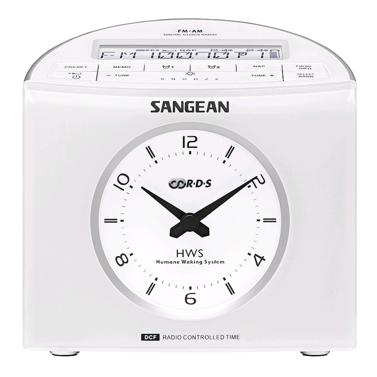 Sangean RCR9W RCR-9 - Radio Reloj Digital FM/Am con Alarma, Blanco