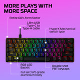 HyperX Alloy Origins 60 – Teclado mecánico para juegos - Formato ultracompacto al 60 % – Tecla HyperX Aqua (táctil) - Cubiertas de PBT de doble capa de las teclas - Retroiluminación LED RGB