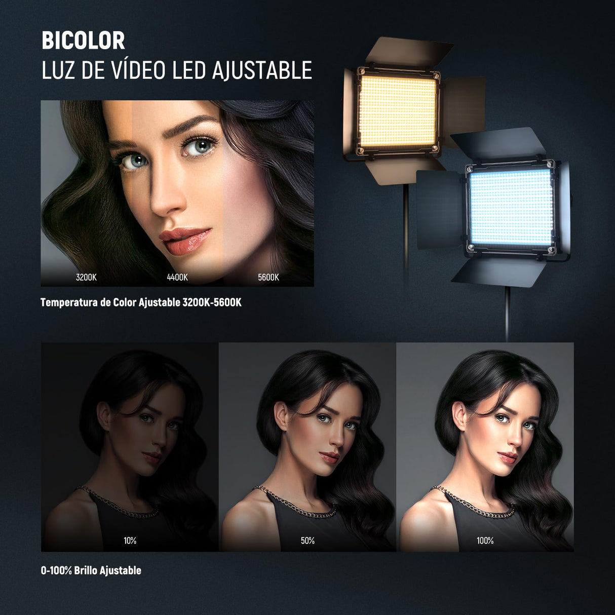NEEWER Bicolor Luz LED Estudio con Trípode Viseras, Panel Video Key Lighting para Grabación Video, Streaming, Sesión de Fotos, Fotografía, 660 Leds, 3200K-5600K, 3300lx/1m, Regulable CRI96+, NL660