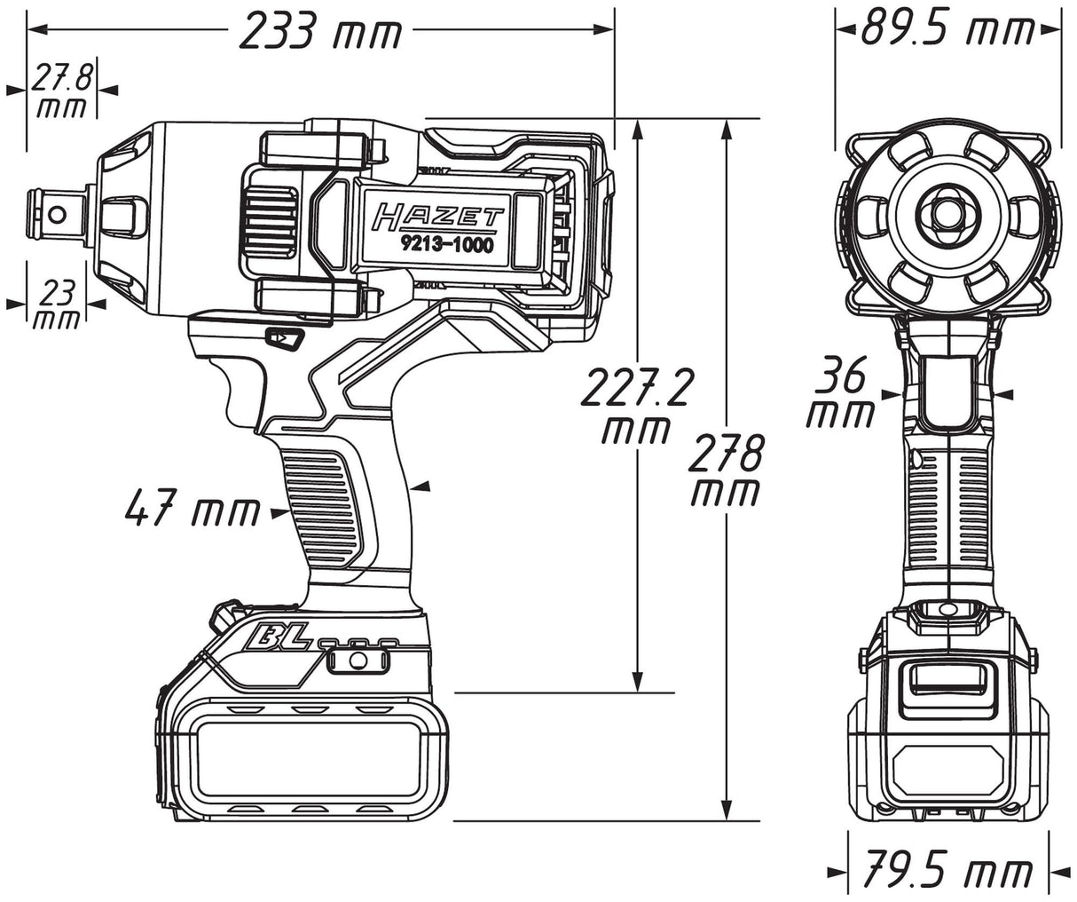 HAZET Llave de impacto sin cable 9213-1000LB/4 I Motor sin escobillas I Apta para funcionamiento continuo