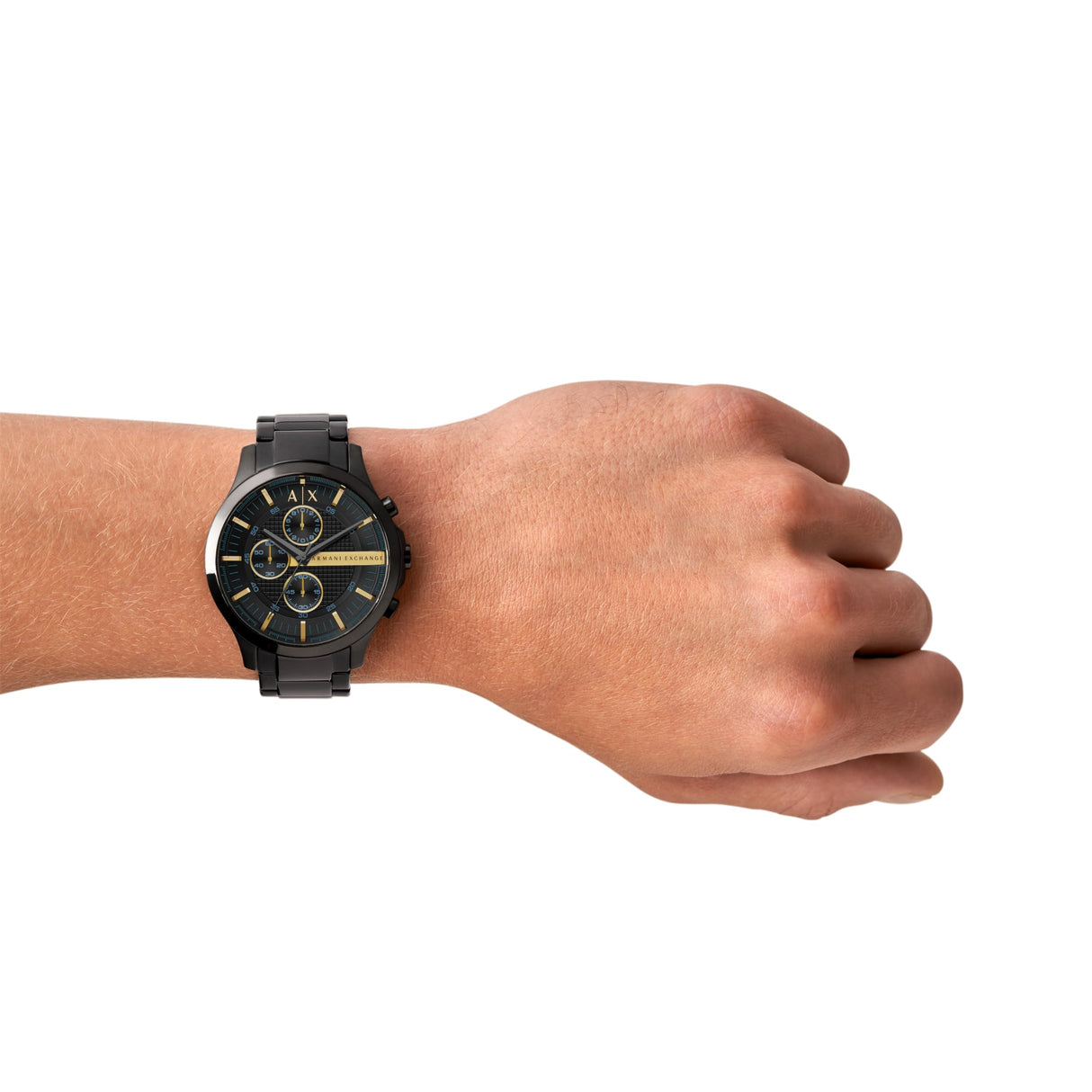 Armani Exchange Relojes de hombre, Movimiento de cuarzo cronógrafo y caja de 46 mm con correa de acero inoxidable, Negro azabache