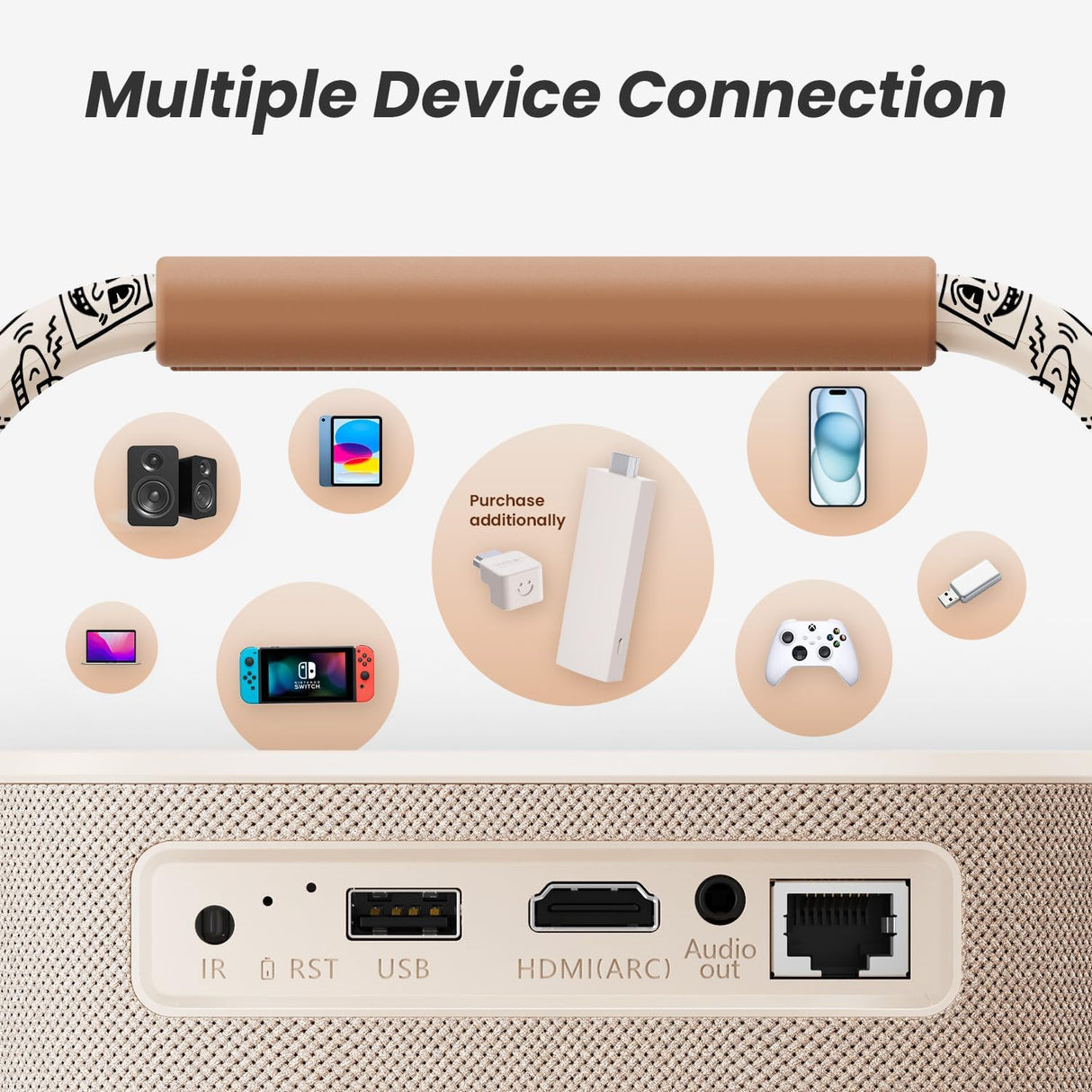 【Sound by J&Built-in Battery】 WiFi Bluetooth,Yaber T2 Proyector Full HD 1080P Nativo,Auto Enfoque/Keystone, 2,5H Vídeo Proyector Cine en Casa/Exterior para Movil/iOS/Android (K.H.)