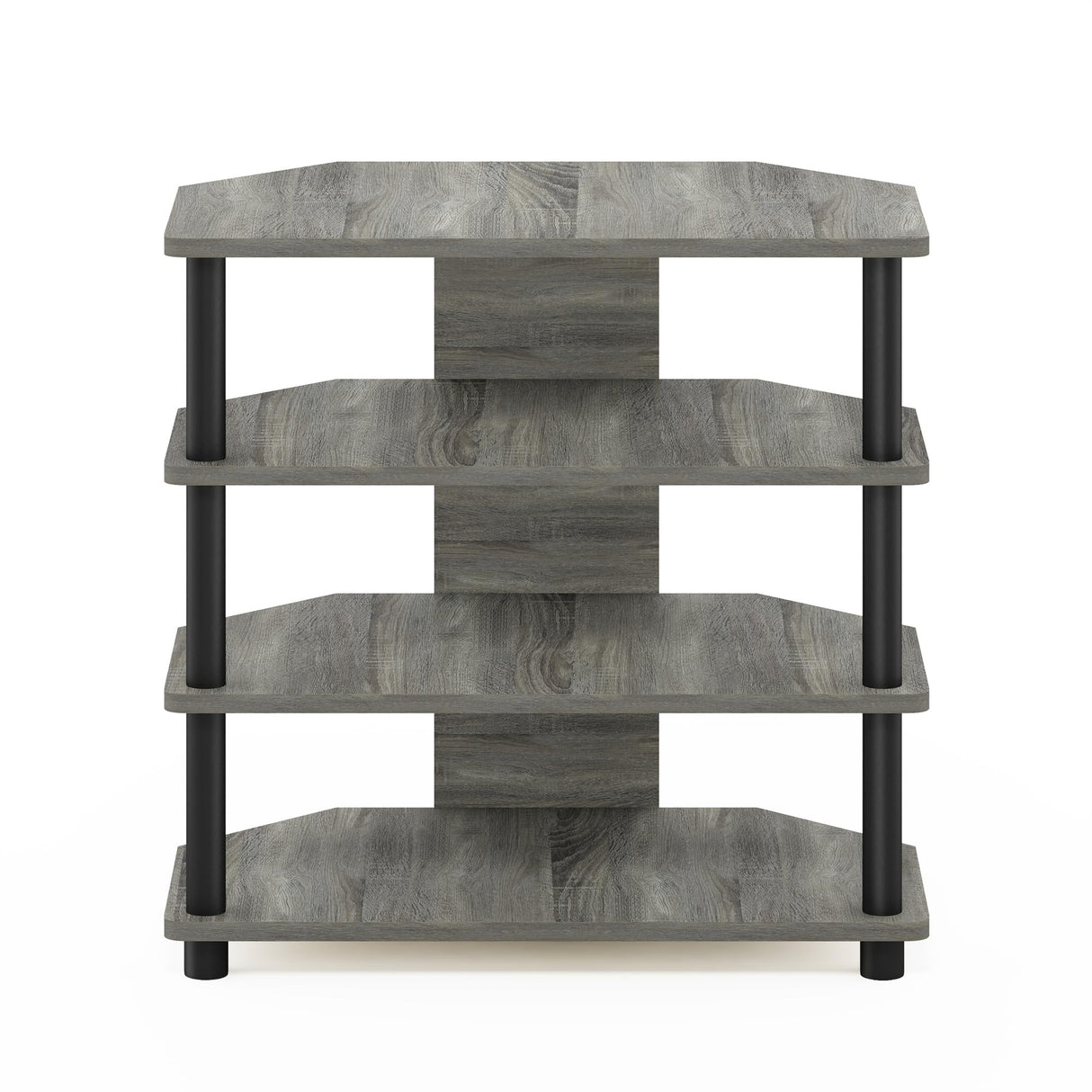 Furinno Econ Pequeño Soporte de TV de 4 Niveles Fácil de Montar, Roble Francés/Negro