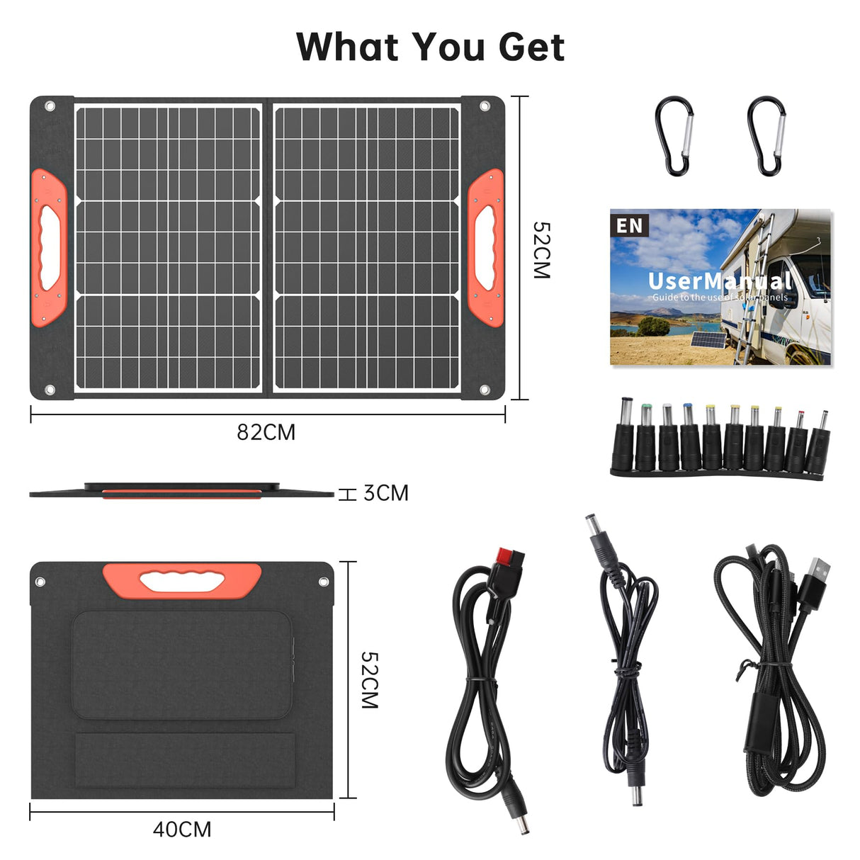 Rosaking 60W Cargador Solar Portátil, USB C+A + DC Panel Solar Plegable para Jardín, Balcón, Camping,para Generador Portátil, Pesca,Smartphone, GoPro,Portátiles