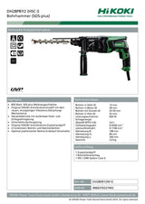 HIKOKI Akku Bohrhammer DH28PBY2W1Z, SDS-plus Aufnahme (240V, Leistungsaufnahme: 850 Watt, Volllastschlagzahl: 0-4300 min-1) Lieferumfang: 1 Zusatzhandgriff, 1 Bohrtiefenanschlag, 1 HSC I Koffer.
