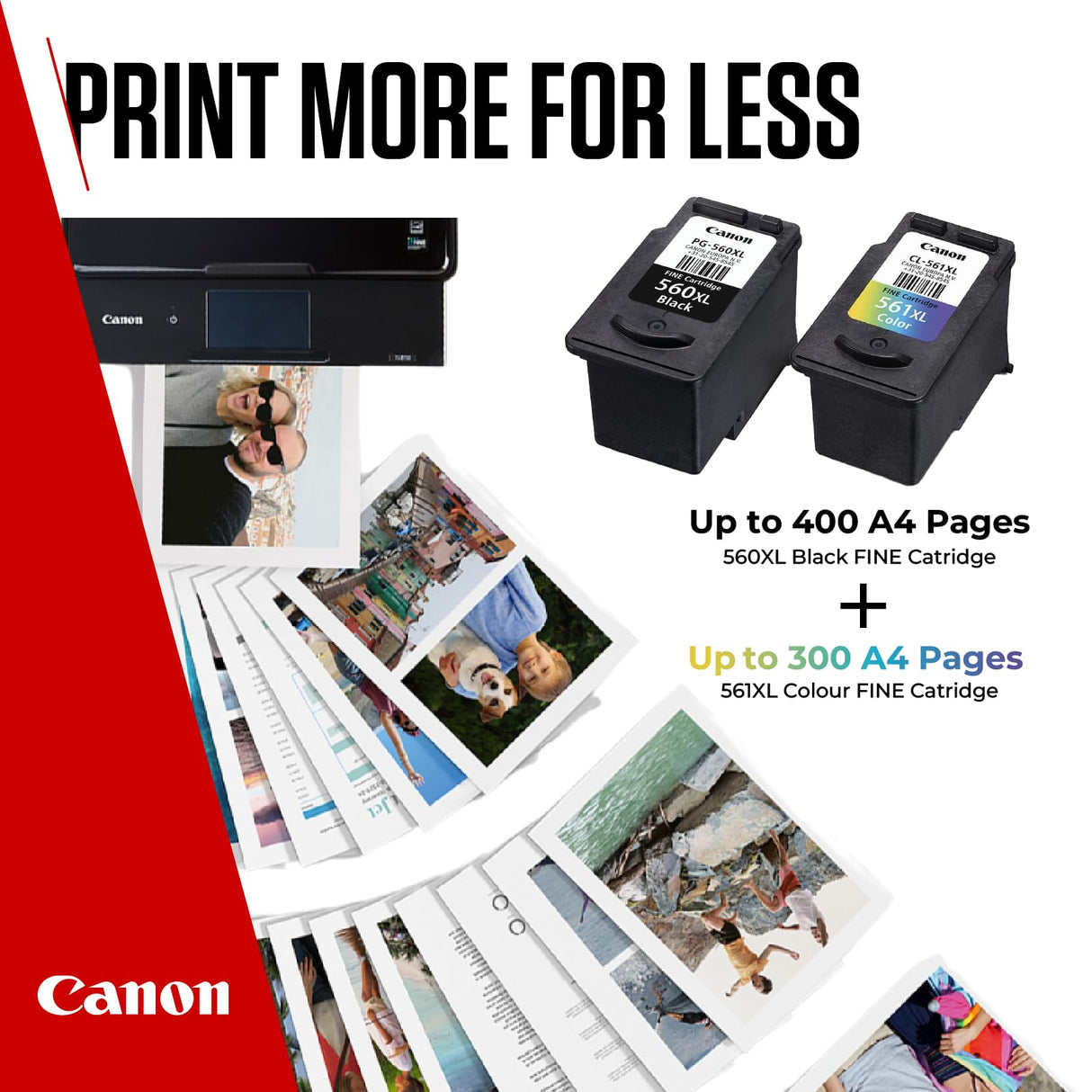 Canon Tinta y Papel Multipack - PG-560XL/CL-561XL Cartuchos de Tinta Genuinos 2 Pack (1 x Negro XL, 1 x Color XL) & Papel Fotográfico 4x6 (50 x Hojas)