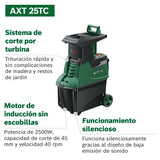 Bosch Home and Garden desmenuzadora de jardín con turbina AXT 25 TC (2500 W; apta para madera y residuos duros jardín; incluye guantes caja recogida integrada 53 L; en embalaje cartón)