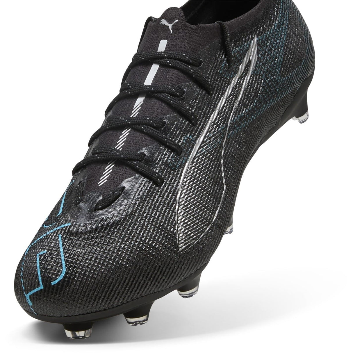 PUMA Ultra 5 Pro FG/AG, Zapatillas de fútbol Unisex Adulto, Black Silver-Bright Aqua, 43 EU