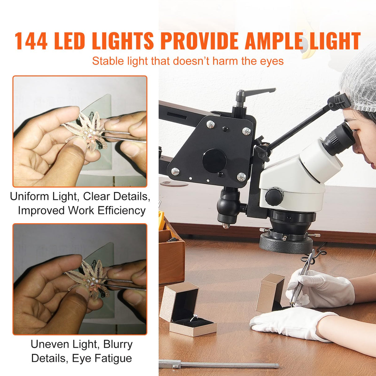 VEVOR Microscopio multidireccional con Soporte de Resorte, microscopio de joyería con Aumento de 7X-45X, Soporte para Incrustaciones de microjoyas con luz LED de Anillo USB integrada