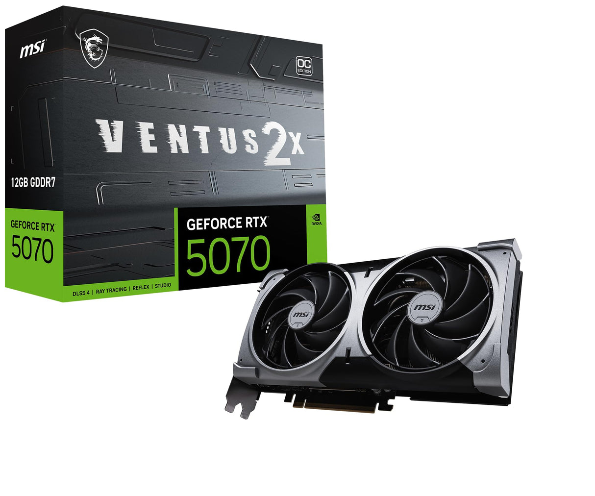 MSI NVIDIA GeForce RTX 5070 12G Ventus 2X OC GDDR7 192bit Tarjeta gráfica para Juegos, Boost Clock hasta 2557 MHz, PCIe Gen 5, DLSS 4, DP 2.1 x 3, HDMI 2.1 x 1, SFF Ready