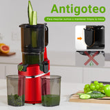 AMZCHEF Extractor de Zumos y Verduras Automático, 135MM Apertura y 1.8L Capacidad Licuadora para Verduras y Frutas Entera, 250W Licuadora Prensado en Frio Lento con Triple Filtro - Rojo