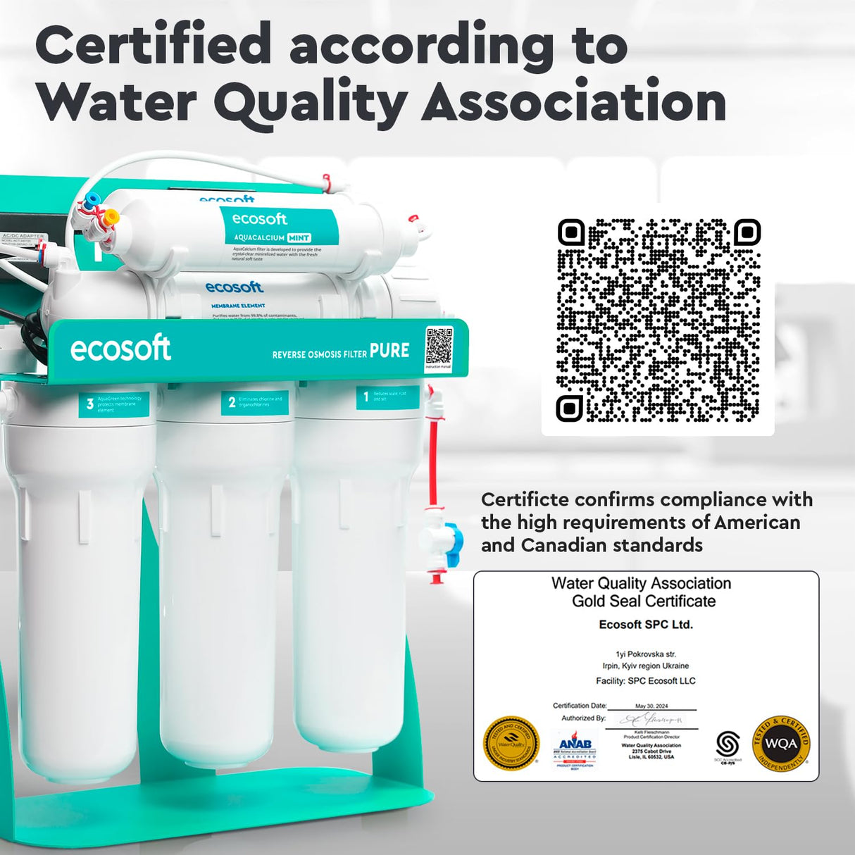 Ecosoft P'URE AquaCalcium - Filtro con Bomba Montado Sobre Estructura Metálica, Ósmosis Inversa Para el Hogar, Elimina el 99.8 % de los Contaminantes del Agua, Mineraliza el Agua Potable con Calcio