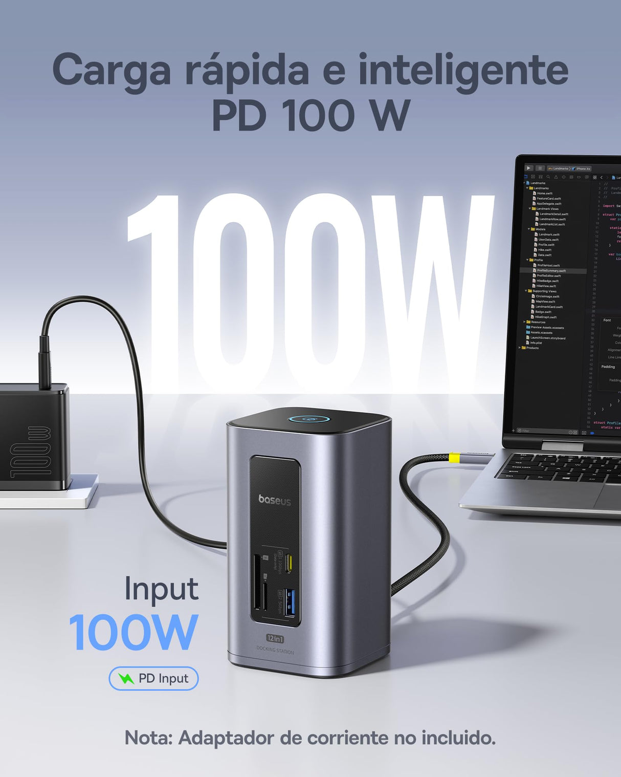 Baseus Docking Station, Nomos Air 12 in 1, Estación de Acoplamiento 2 Monitores con 2 * 4K HDMI, USB-A/C 10Gbps, Ethernet 1 Gbps, 100W PD, HUB USB C para Laptop DELL/HP/Lenovo/ASUS/Acer/Mac