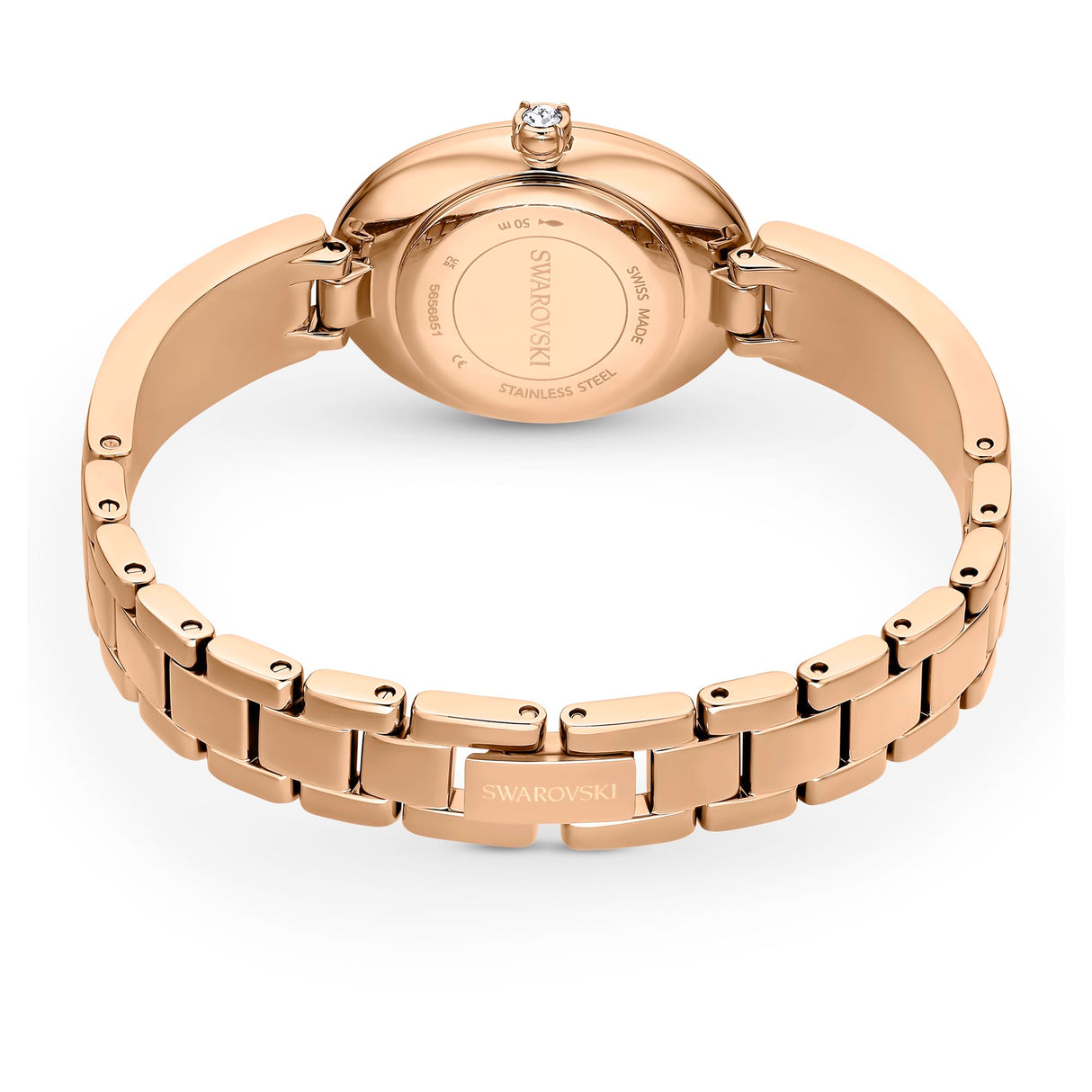 Swarovski Reloj Crystal Rock Oval, Brazalete de Metal, Acabado en Tono Oro Rosa, Blanco, Fabricado en Suiza