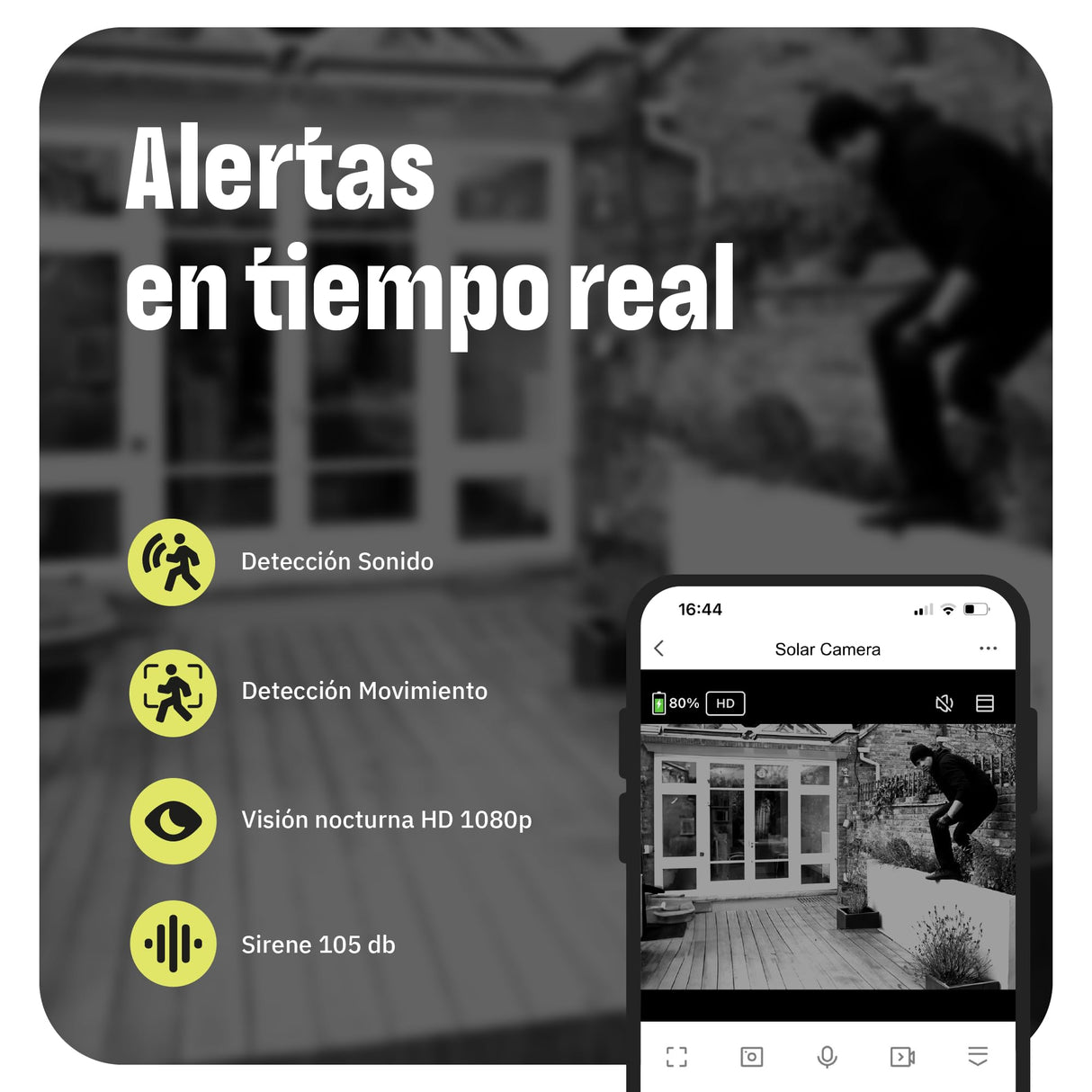 OMAJIN by Netatmo, Cámara Vigilancia Solar Exterior Inalámbrica, Alimentada batería, Visión noct 1080P HD, Sirena 105dB, Detección humana/Movimiento/Sonido, Audio bidireccional, SD/Cloud, IP55, OSC-01