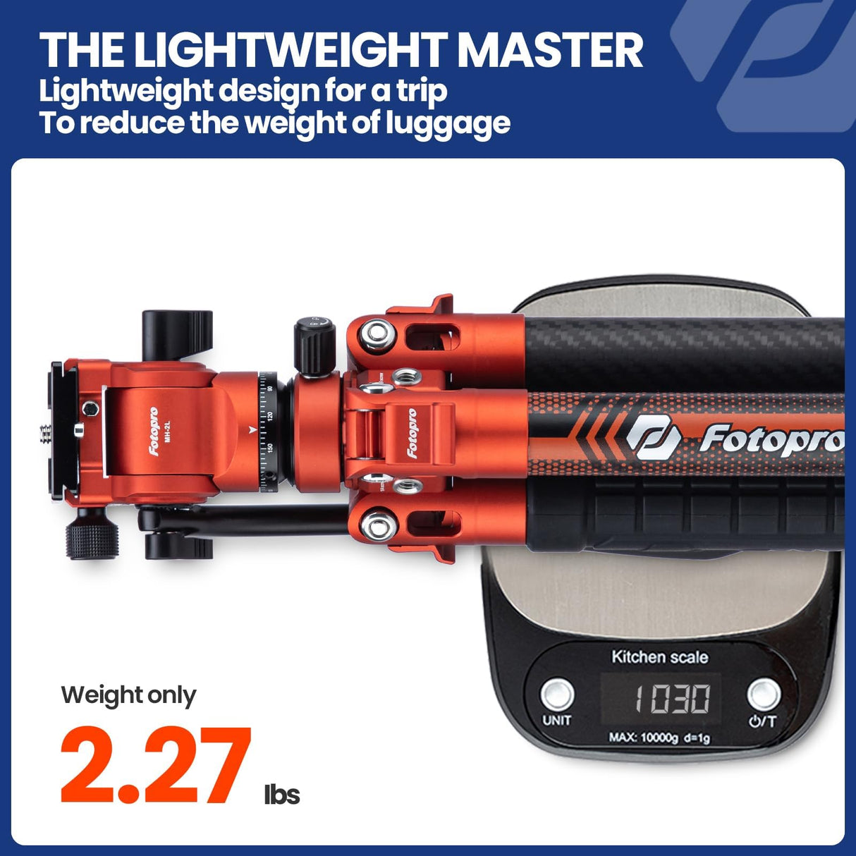 Fotopro X-Aircross 3 Lite Video - Trípode ligero para cámara de viaje de 64 pulgadas con cabeza fluida, trípode de fibra de carbono portátil de 2.2 libras para cámara réflex digital, carga de hasta 22