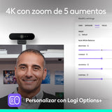 Logitech Brio 4K Webcam para empresa, inicio de sesión biométrico con Windows Hello, corrección de iluminación automática, cancelación de ruido, Microsoft Teams, Zoom, Google Meet y PC/Mac - Grafito